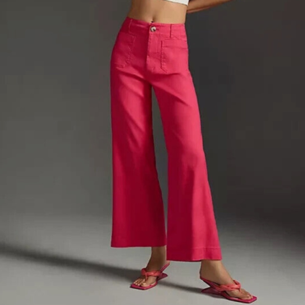 Anthropologie Maeve The Colette Cropped Linen Wide-Leg Pants Rose